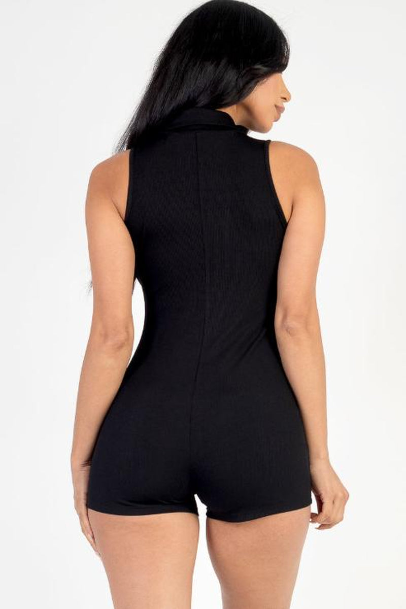 Ribbed Knit Sleeveless Button Front Romper (CAPELLA)