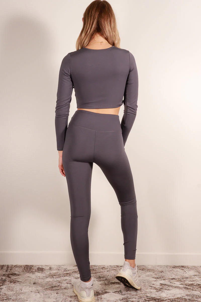 Long Sleeve Crop Top & High Waist Leggings Activewear Set (Capella) - Threads Underground