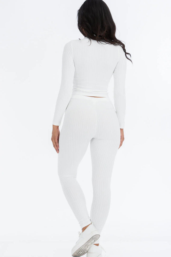 Ribbed Mock Neck Long Sleeve Top & Leggings Set (CAPELLA) - Threads Underground