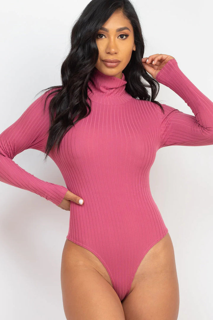 Ribbed Turtle Neck Long Sleeve Bodysuit (CAPELLA) - Threads Underground