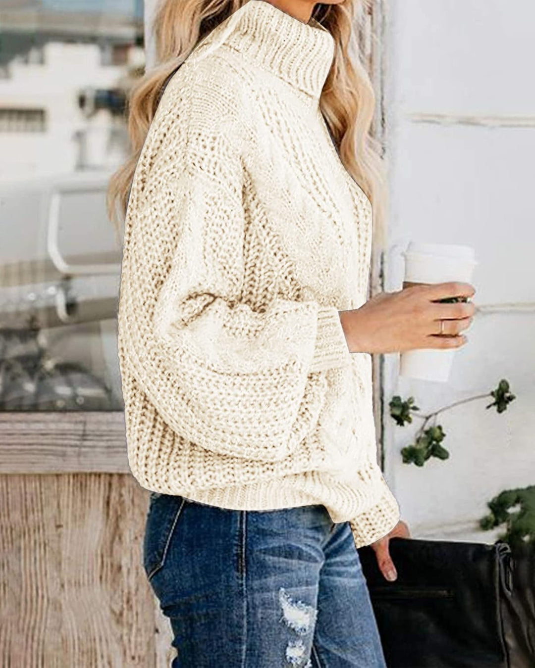 Chic Ballon Sleeve Winter Turtleneck Chunky Sweater Slouchy Oversized Loose Pullover Outerwear Warm Thick *New Import*