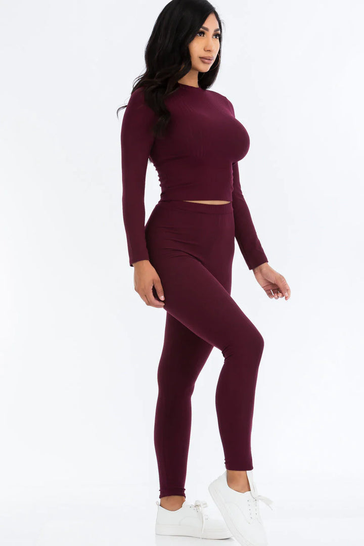 Ribbed Mock Neck Long Sleeve Top & Leggings Set (CAPELLA) - Threads Underground