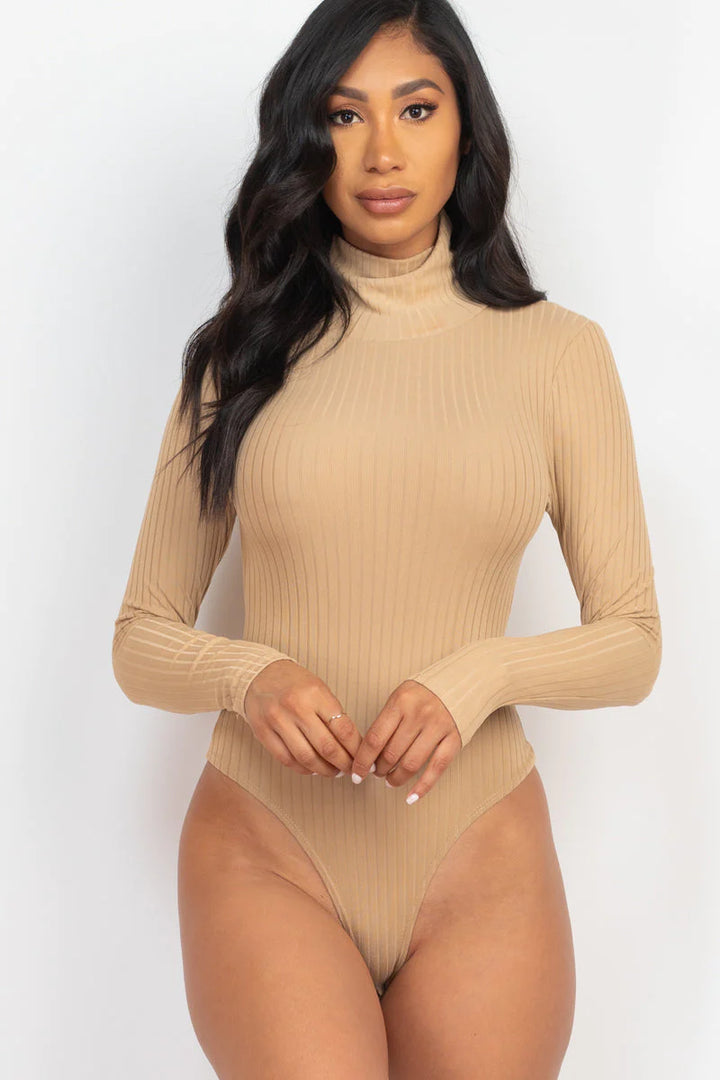 Ribbed Turtle Neck Long Sleeve Bodysuit (CAPELLA) - Threads Underground