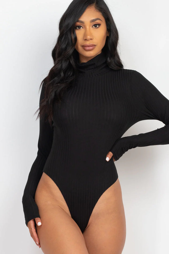 Ribbed Turtle Neck Long Sleeve Bodysuit (CAPELLA) - Threads Underground