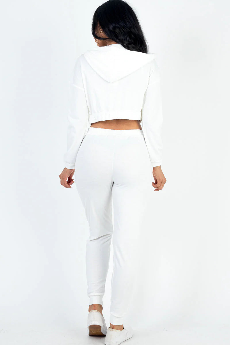 French Terry Cropped Cami with Zip-Up Jacket and Joggers Set (CAPELLA)