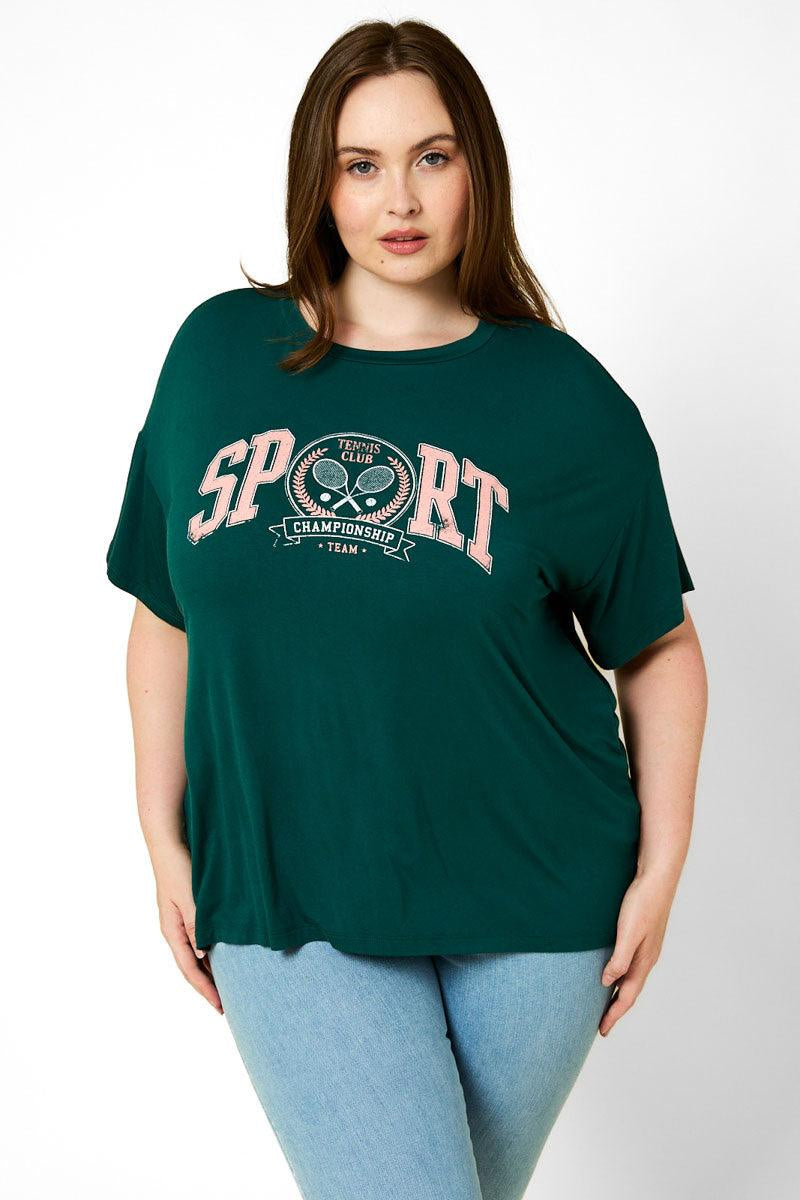 Plus Size Short Sleeve "Sport" Graphic Top *New Import* *New Import*