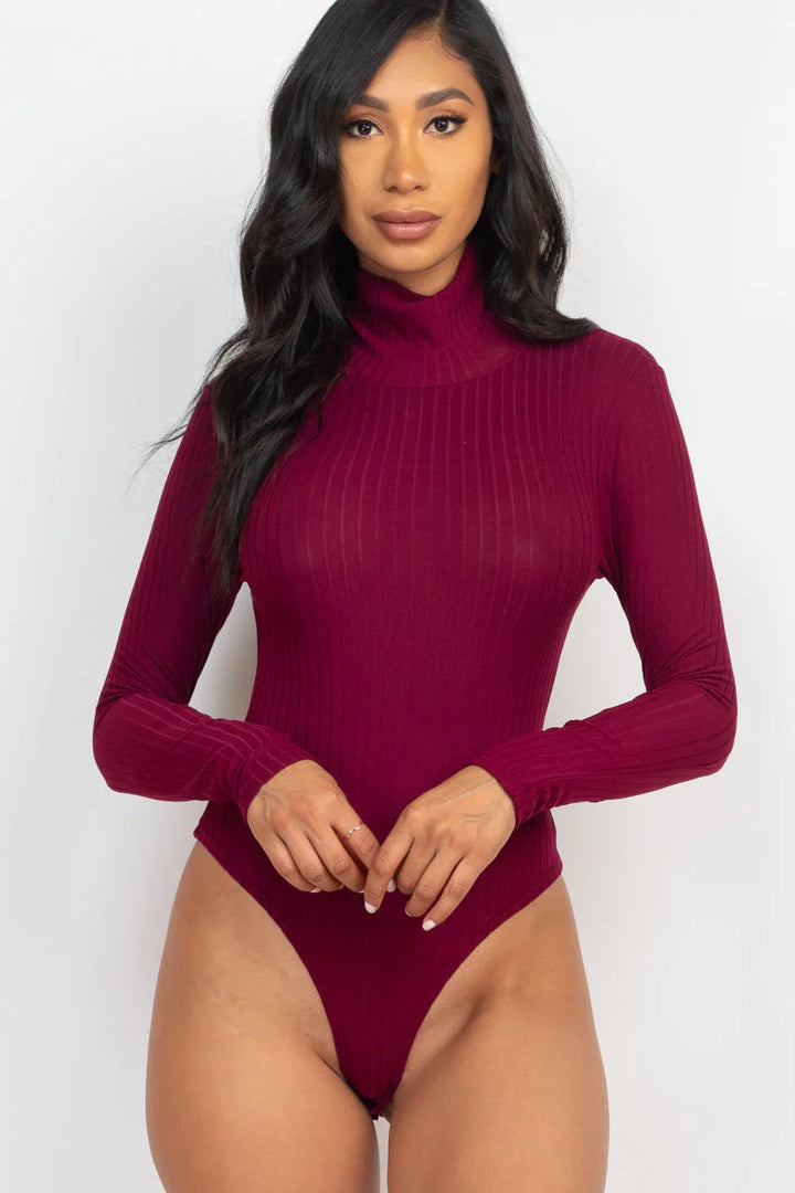 Ribbed Turtle Neck Long Sleeve Bodysuit (CAPELLA) - Threads Underground