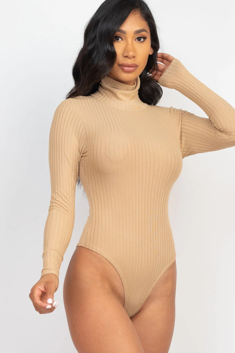 Ribbed Turtle Neck Long Sleeve Bodysuit (CAPELLA) - Threads Underground