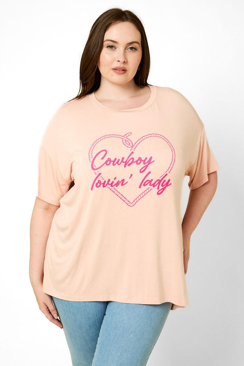 Plus Size Short Sleeve "Cowboy Lovin' Lady" Graphic Top *New Import*