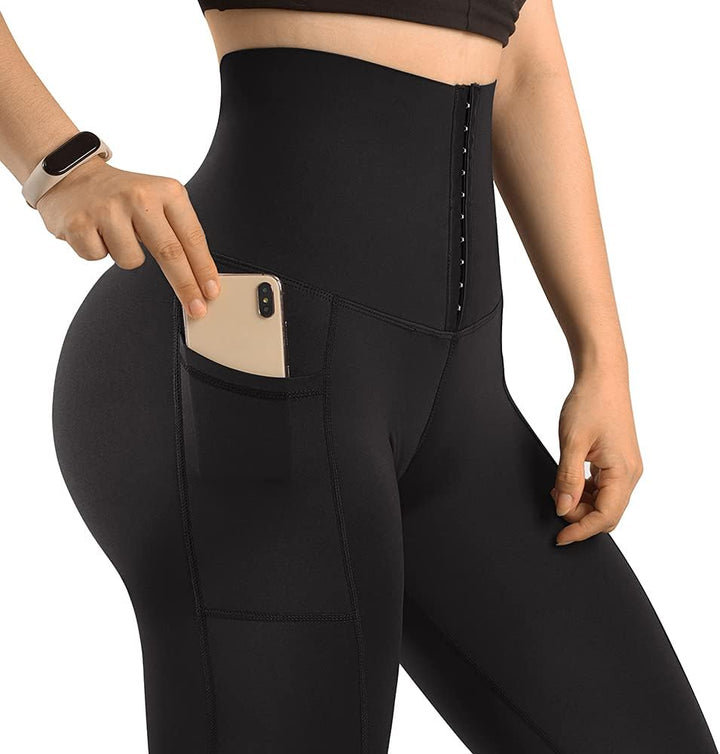 Women Corset High Waisted Leggings with Pockets Tummy Control Body Shaper Yoga Pants *New Import*