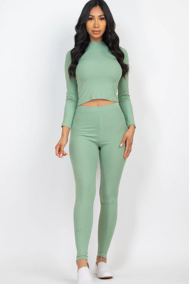 Ribbed Mock Neck Long Sleeve Top & Leggings Set (CAPELLA) - Threads Underground