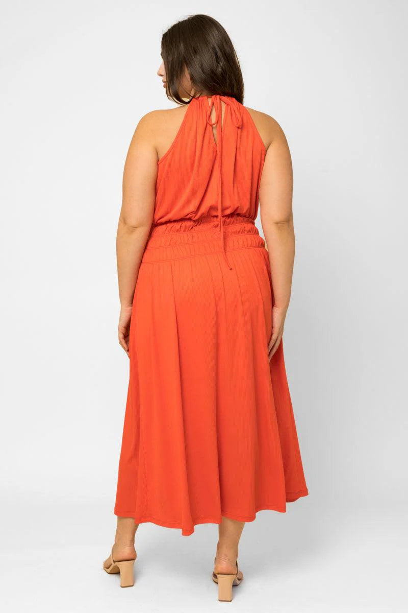 Plus Size Ribbed Halter Elastic Waist Maxi Dress *New Import*