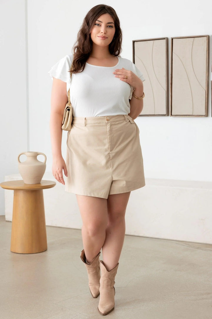 Plus Size High Waist Two Side Pocket Casual Shorts *New Import* *New Import*