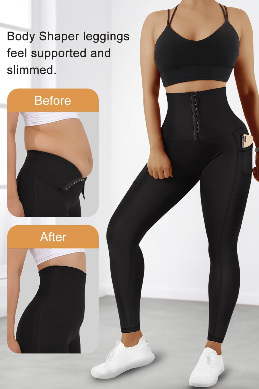 Women Corset High Waisted Leggings with Pockets Tummy Control Body Shaper Yoga Pants *New Import*