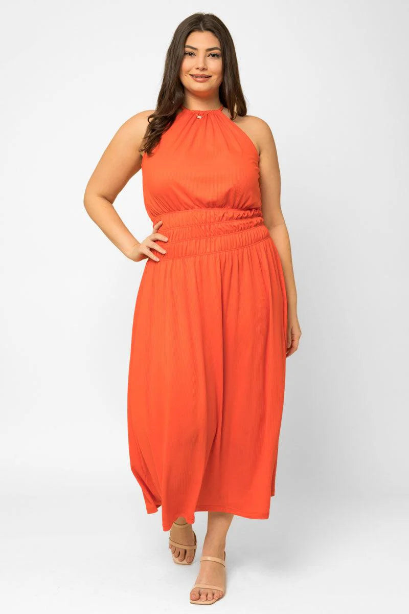 Plus Size Ribbed Halter Elastic Waist Maxi Dress *New Import*