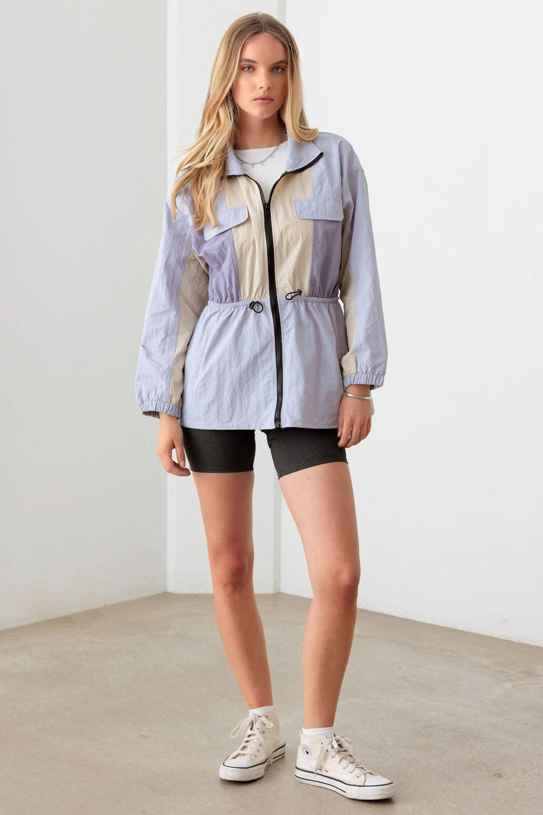 Lavender Color Block Collared Wind Breaker Jacket *New Import*