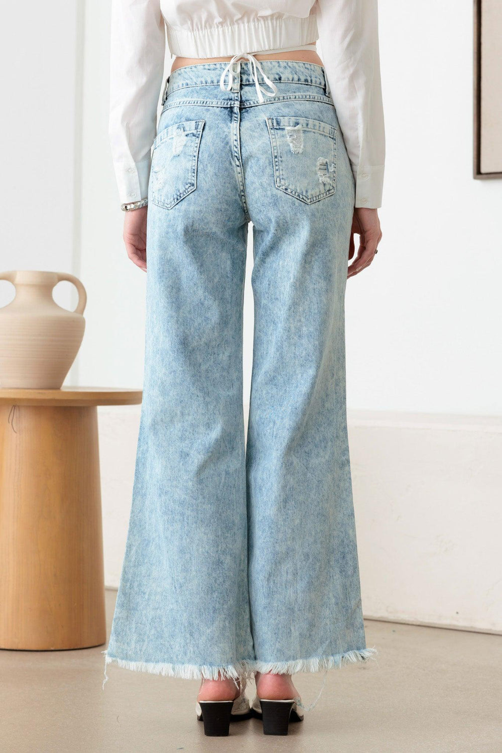 Distressed Flare Frayed Hem Denim Jeans *New Import*