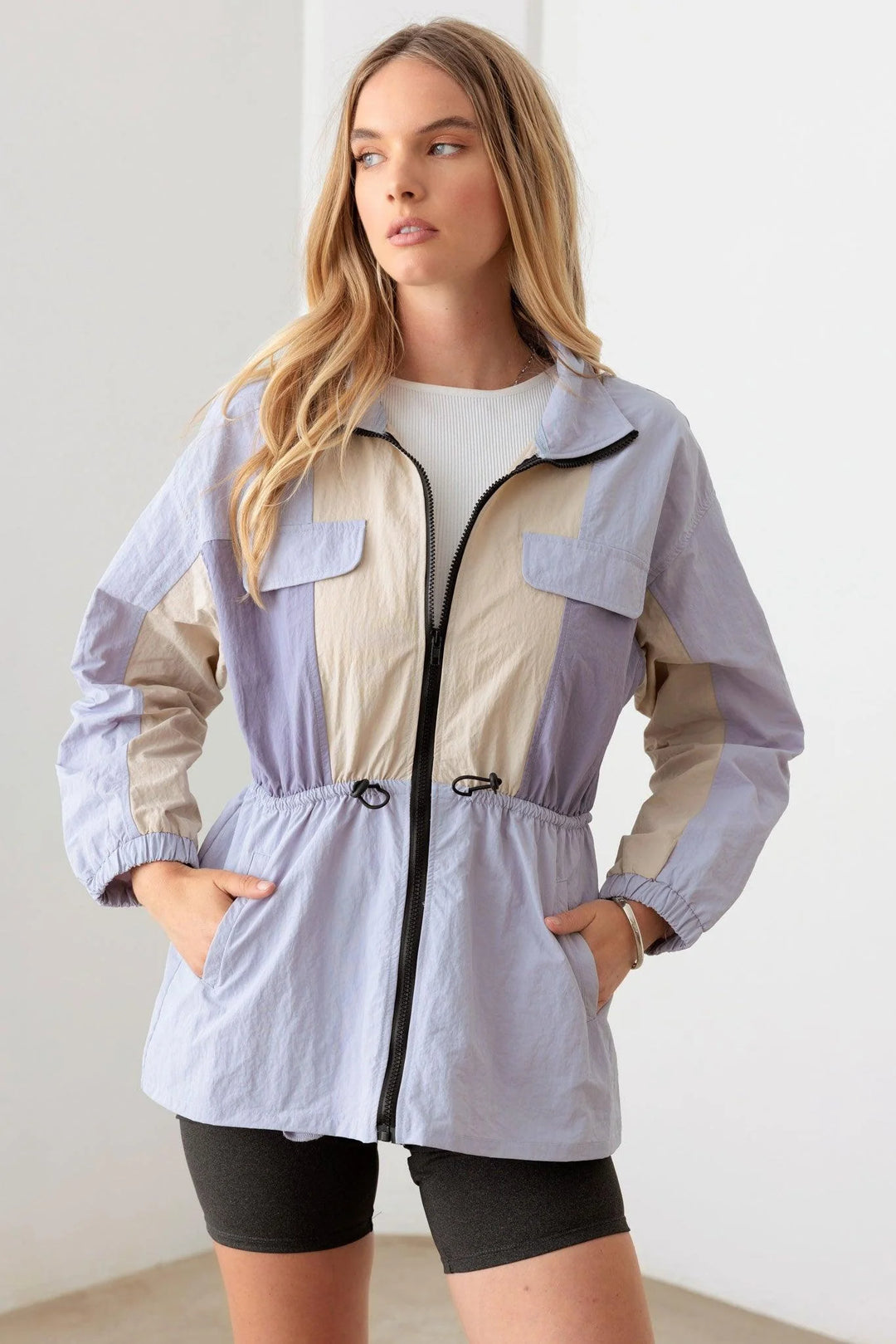 Lavender Color Block Collared Wind Breaker Jacket *New Import*