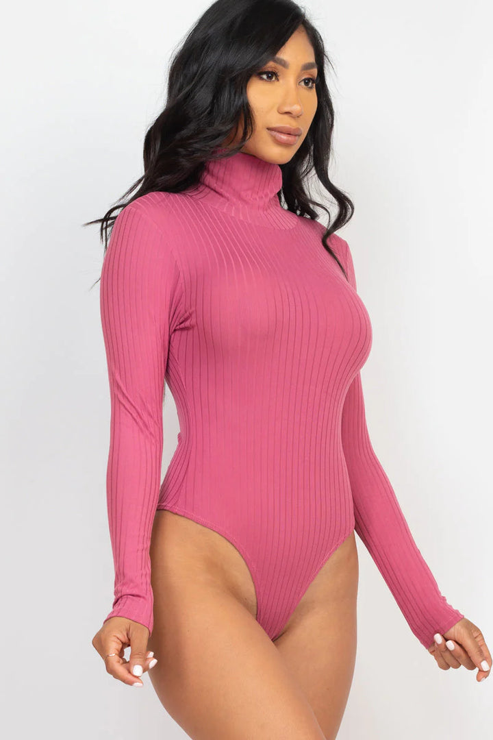 Ribbed Turtle Neck Long Sleeve Bodysuit (CAPELLA) - Threads Underground