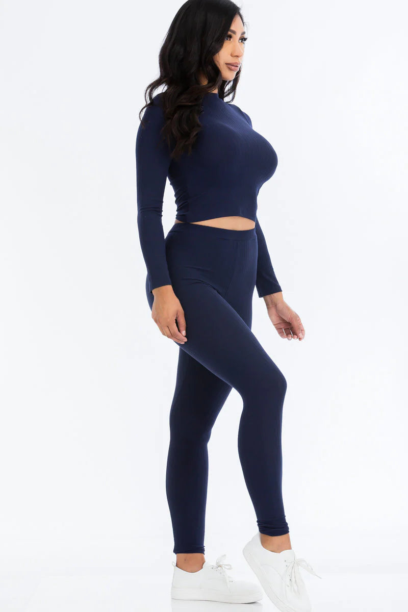 Ribbed Mock Neck Long Sleeve Top & Leggings Set (CAPELLA) - Threads Underground