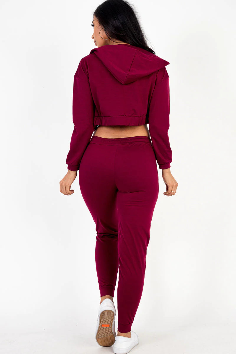 French Terry Cropped Cami with Zip-Up Jacket and Joggers Set (CAPELLA)