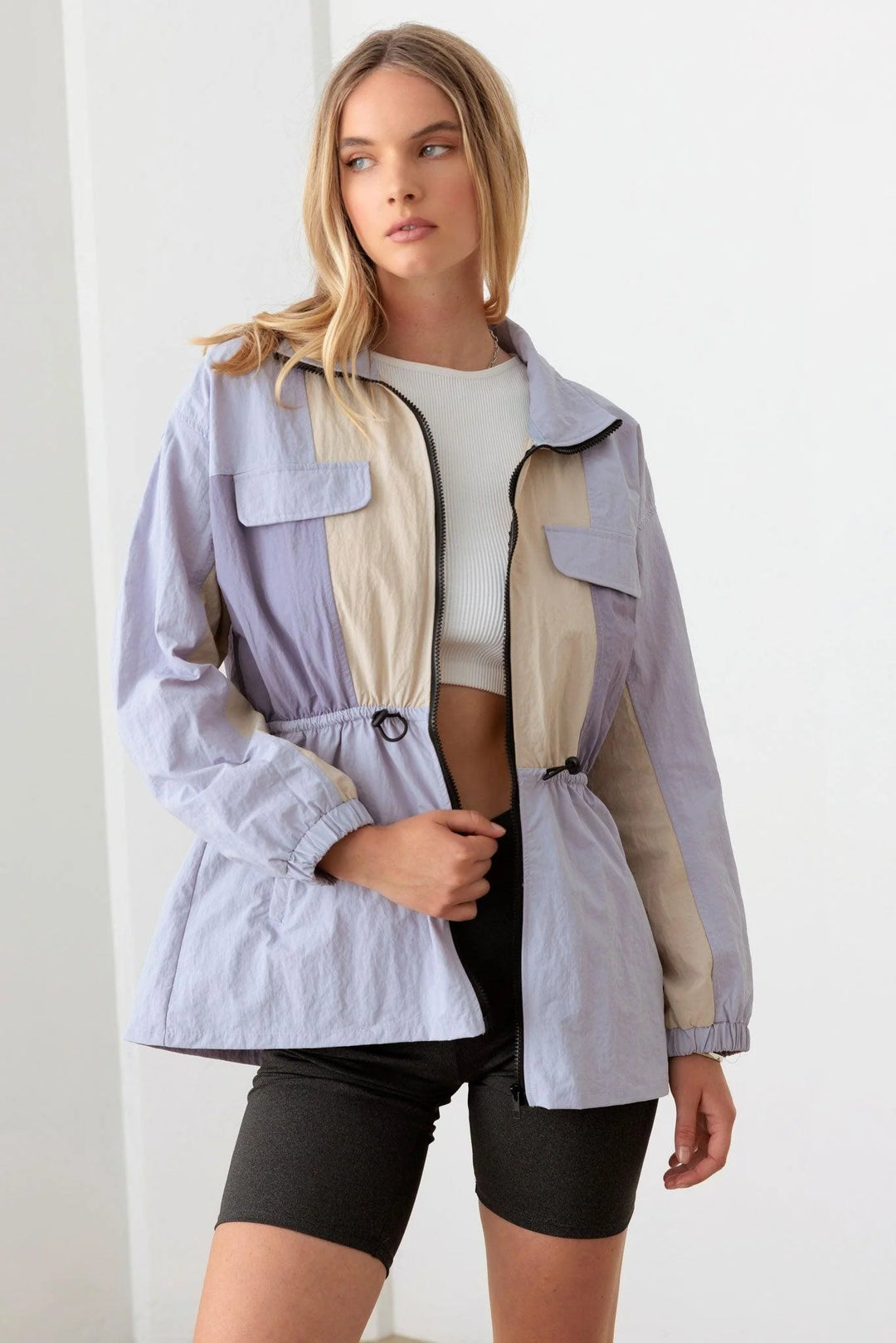 Lavender Color Block Collared Wind Breaker Jacket *New Import*