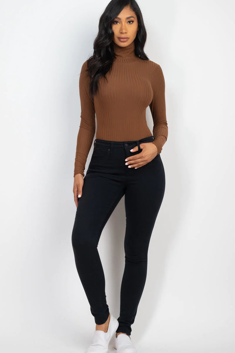 Ribbed Turtle Neck Long Sleeve Bodysuit (CAPELLA) - Threads Underground