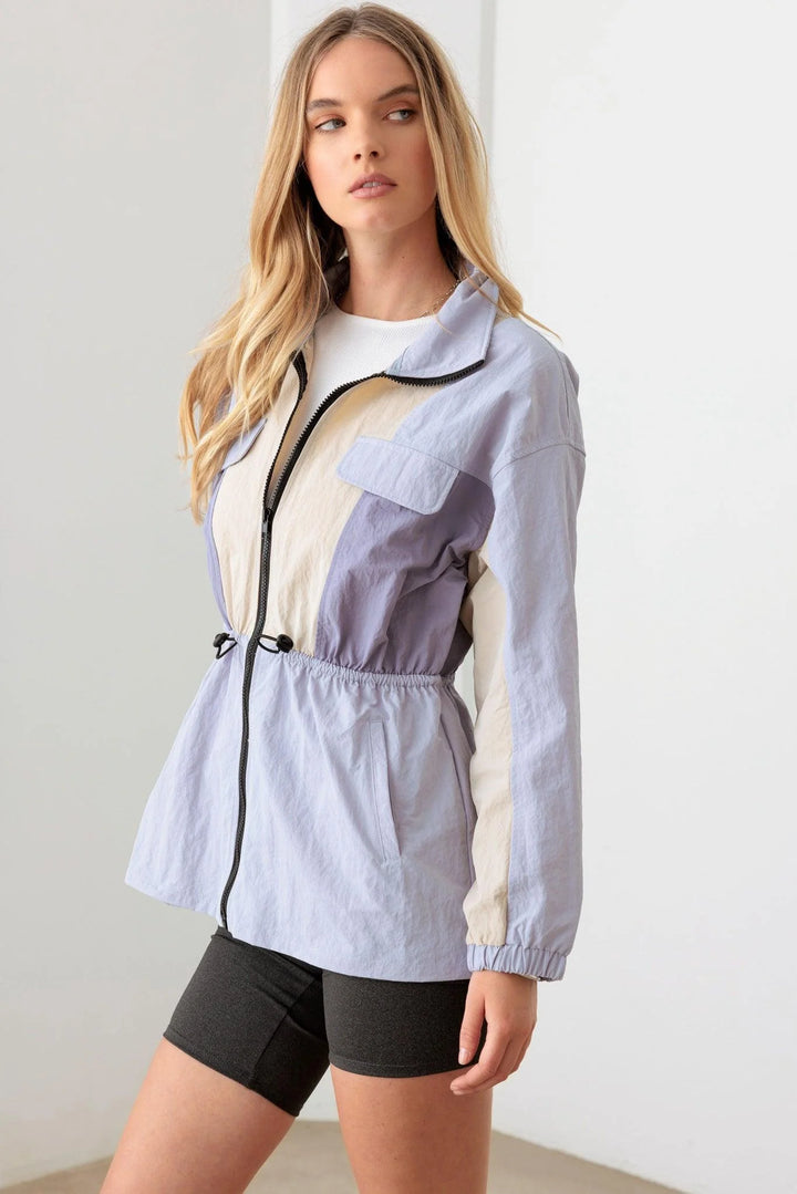 Lavender Color Block Collared Wind Breaker Jacket *New Import*