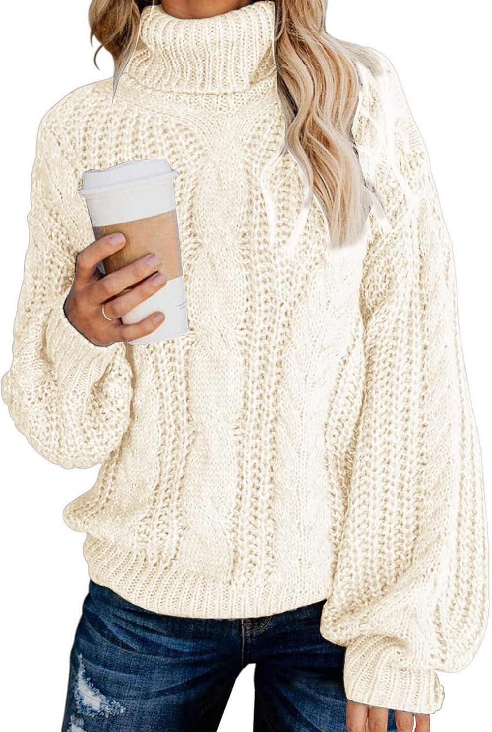 Chic Ballon Sleeve Winter Turtleneck Chunky Sweater Slouchy Oversized Loose Pullover Outerwear Warm Thick *New Import*