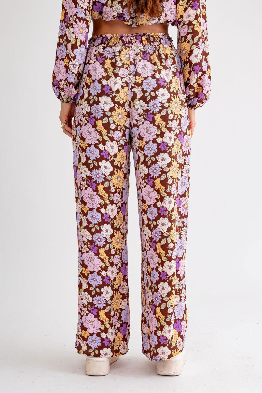 Floral Long Sleeve Crop Top & Wide Leg Pants Set *New Import*