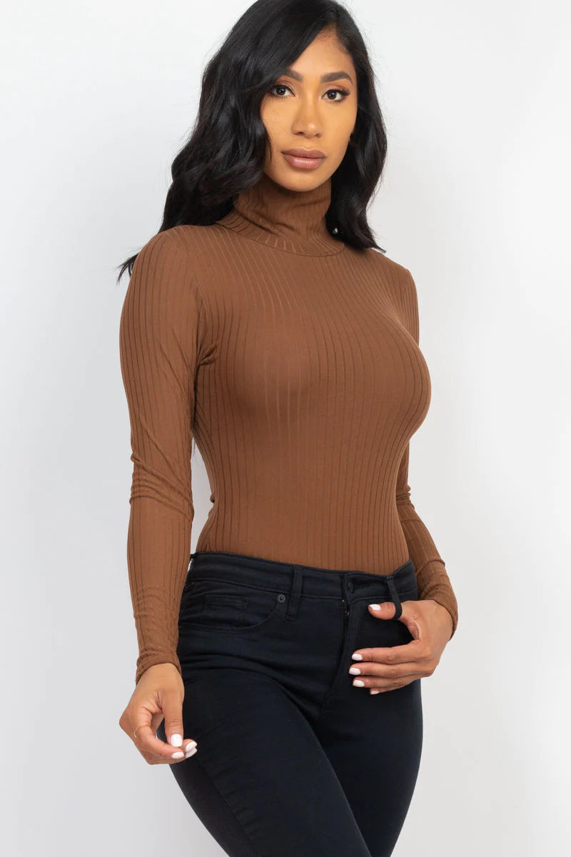 Ribbed Turtle Neck Long Sleeve Bodysuit (CAPELLA) - Threads Underground