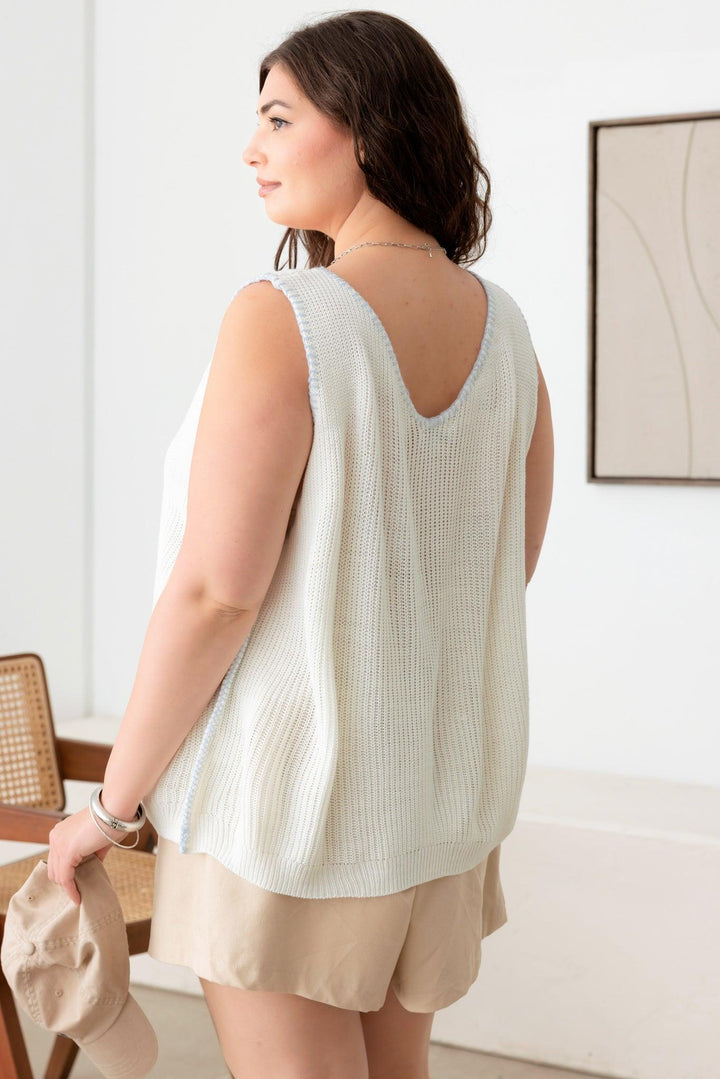 Plus Size Relax Fit Sleeveless Stitch Sweater Tank Top *New Import* *New Import*