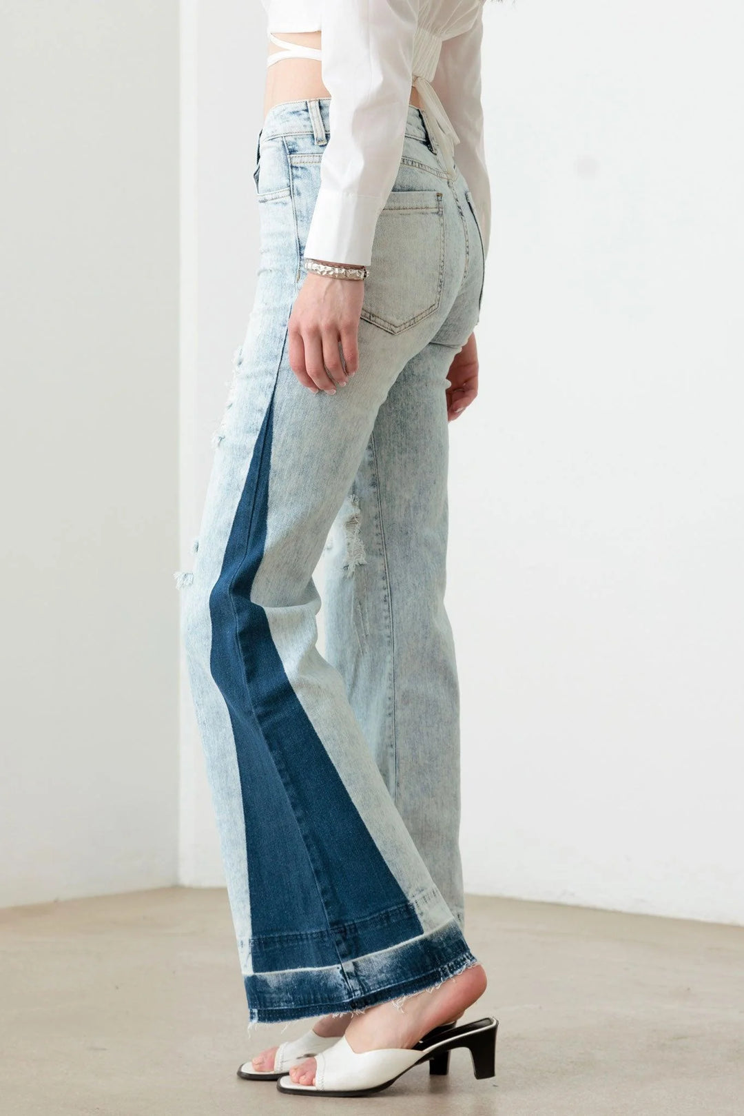 Tow Color Acid Wash Flare Denim Jeans *New Import*