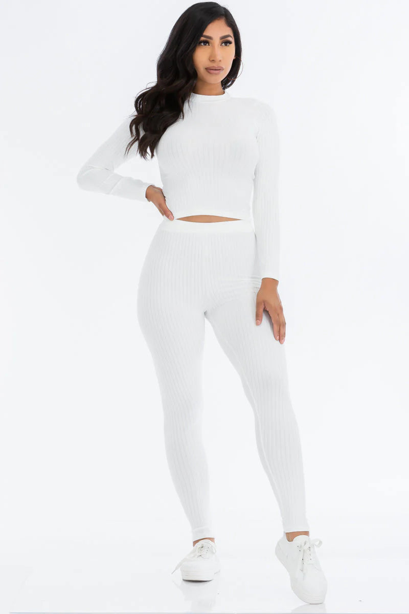 Ribbed Mock Neck Long Sleeve Top & Leggings Set (CAPELLA) - Threads Underground