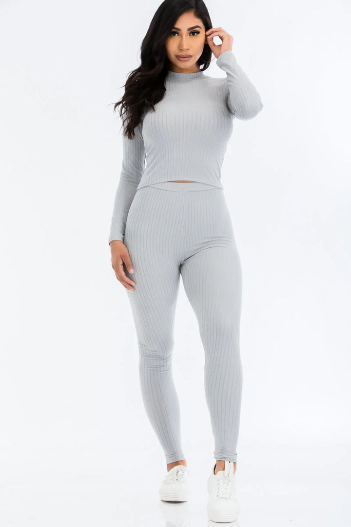 Ribbed Mock Neck Long Sleeve Top & Leggings Set (CAPELLA) - Threads Underground