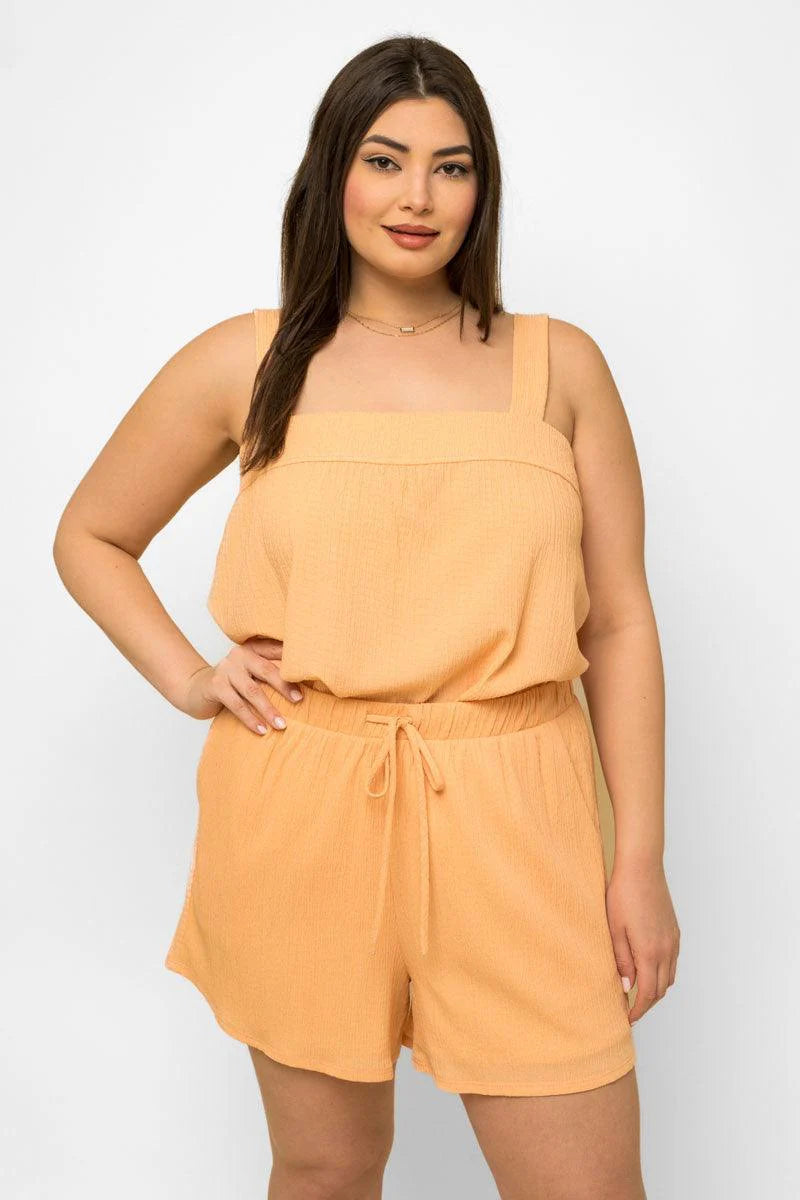 Plus Size Sleeveless Babydoll Top & Elastic Waist Shorts Set *New Import*