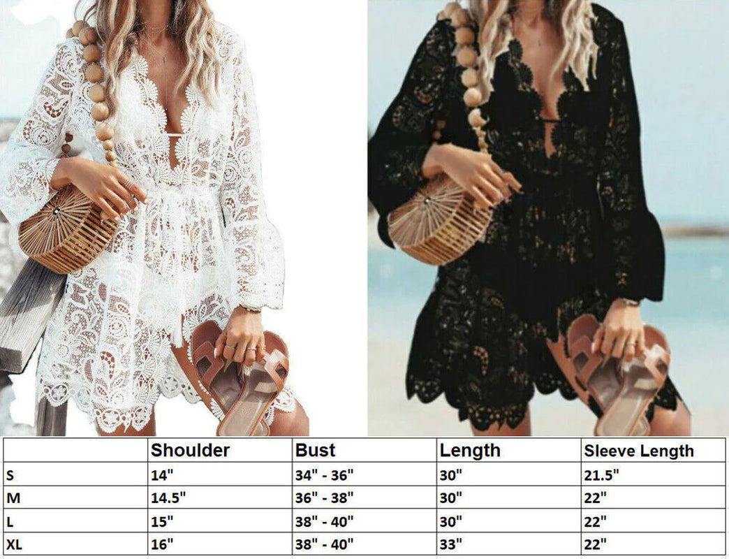 Lace Bathing Suit Cover up Boho Beach Women Maxi Bikini Sundress Dress Summer US *New Import*