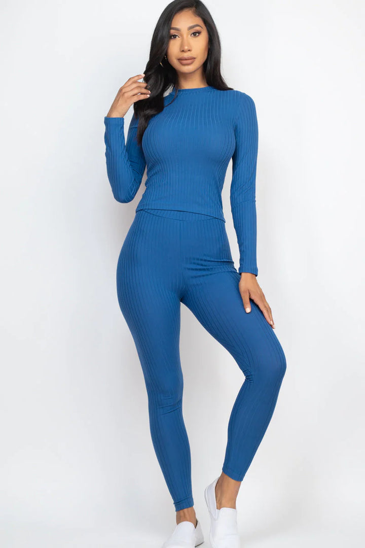 Ribbed Mock Neck Long Sleeve Top & Leggings Set (CAPELLA) - Threads Underground