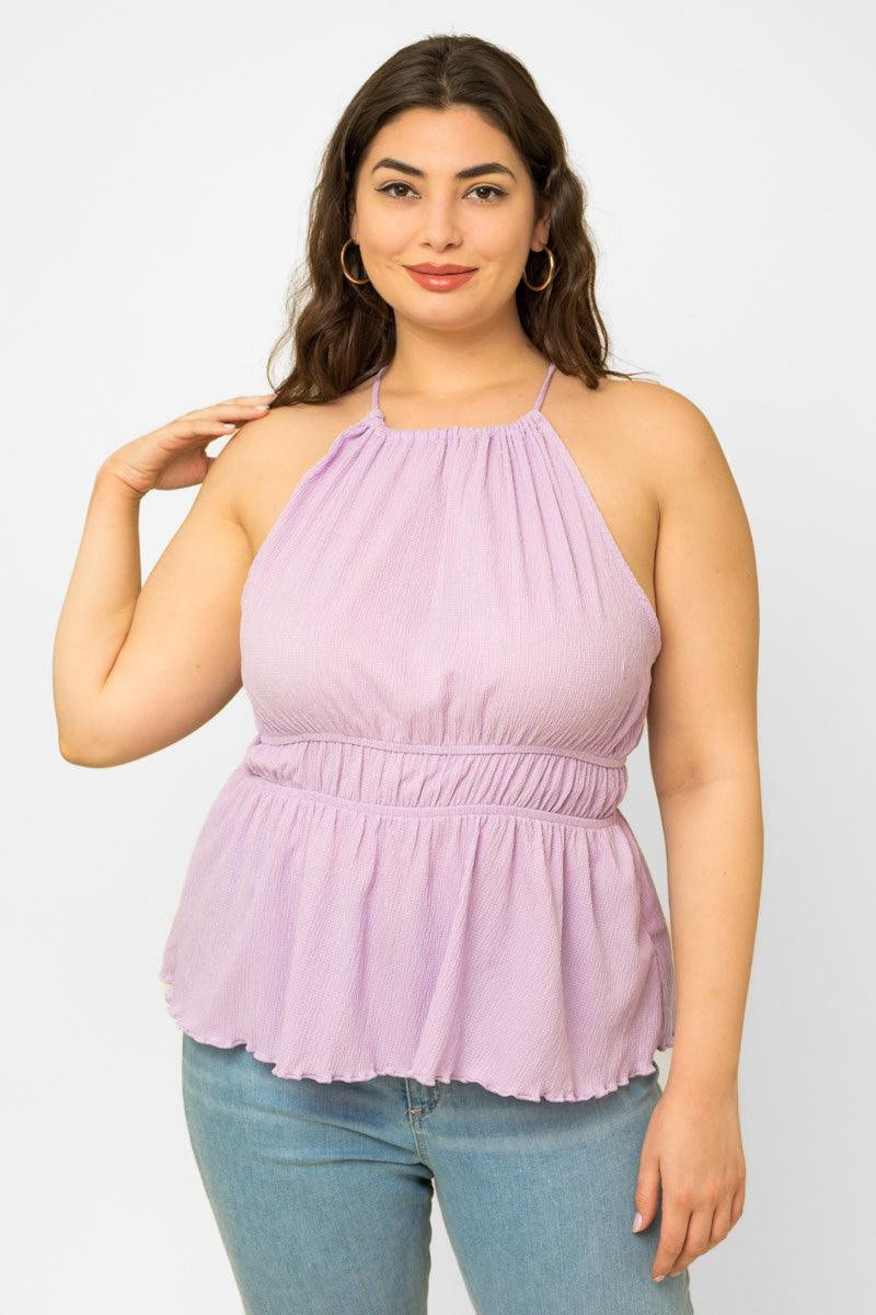 Plus Size Sleeveless Halter Neck Peplum Top *New Import*