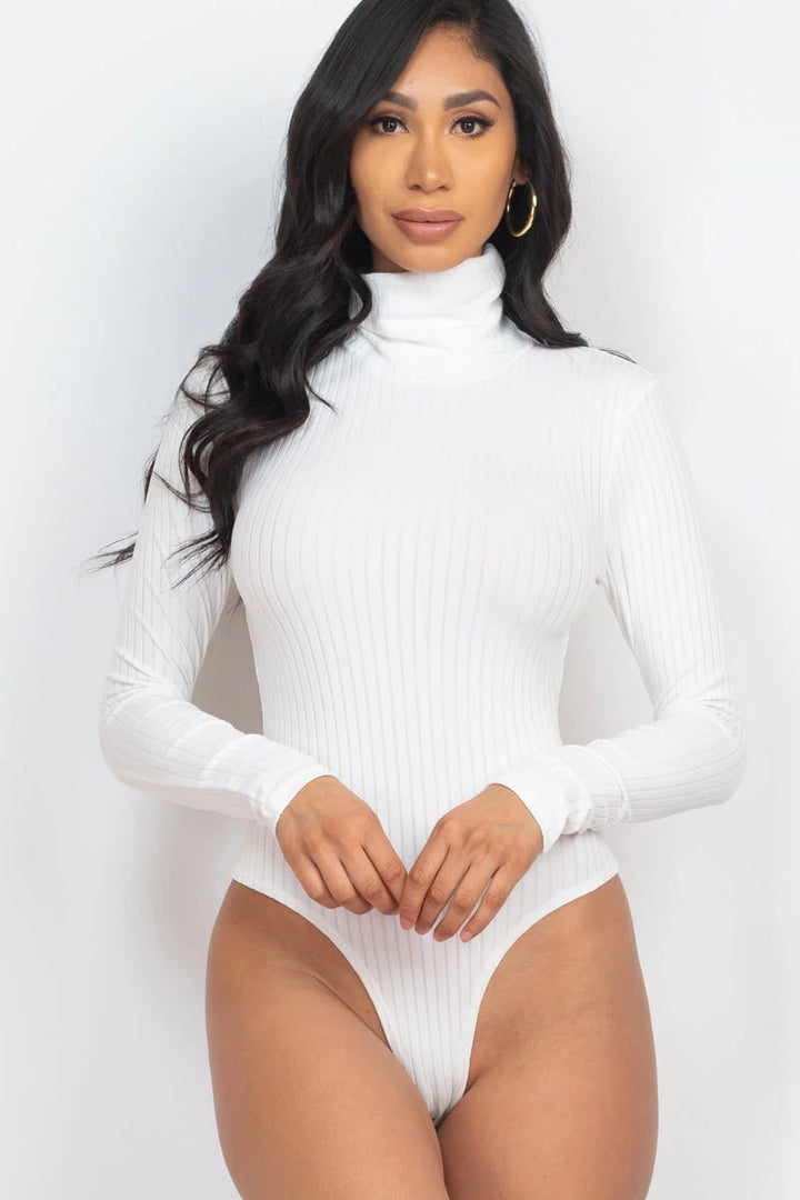 Ribbed Turtle Neck Long Sleeve Bodysuit (CAPELLA) - Threads Underground