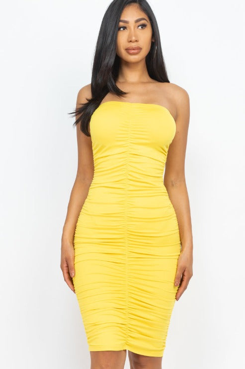 4-Way Ruched Bodycon Tube Midi Dress