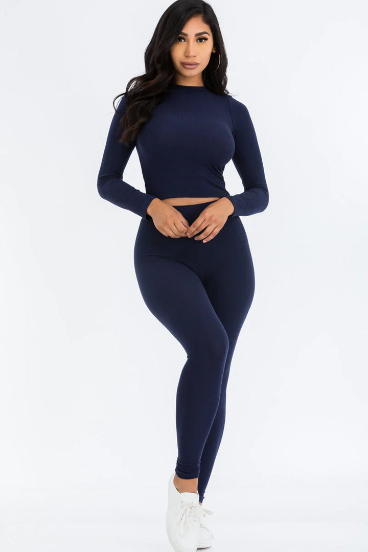 Ribbed Mock Neck Long Sleeve Top & Leggings Set (CAPELLA) - Threads Underground