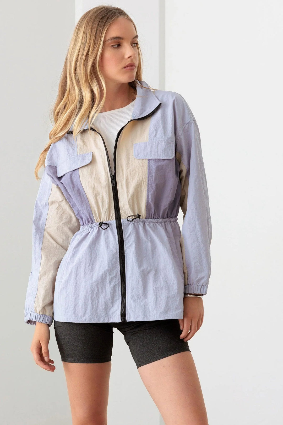 Lavender Color Block Collared Wind Breaker Jacket *New Import*