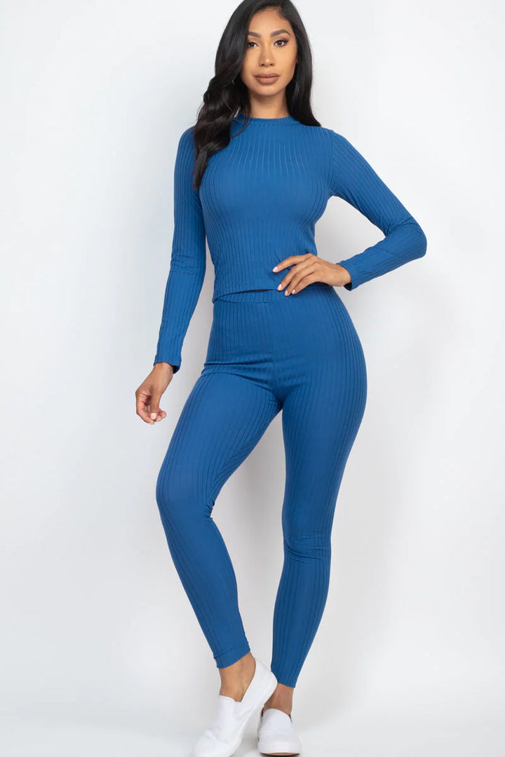 Ribbed Mock Neck Long Sleeve Top & Leggings Set (CAPELLA) - Threads Underground