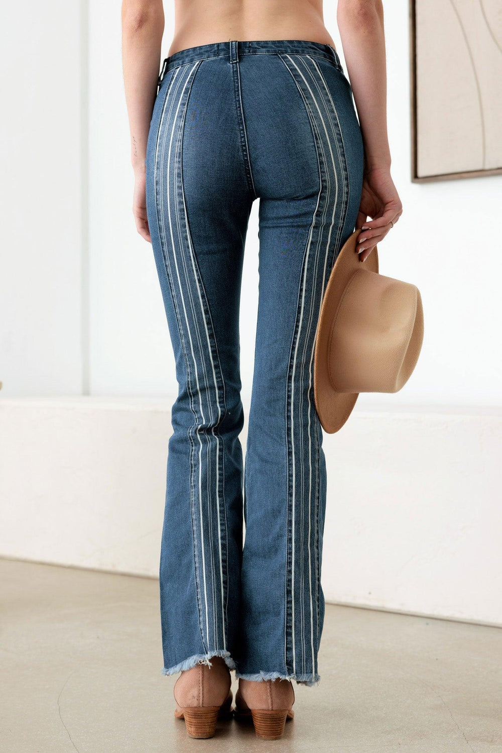 Blue Mid Rise Flare Pin Stripe Jeans *New Import*