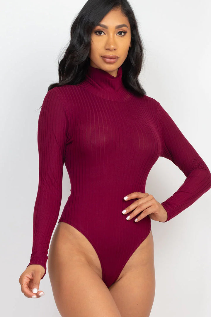 Ribbed Turtle Neck Long Sleeve Bodysuit (CAPELLA) - Threads Underground