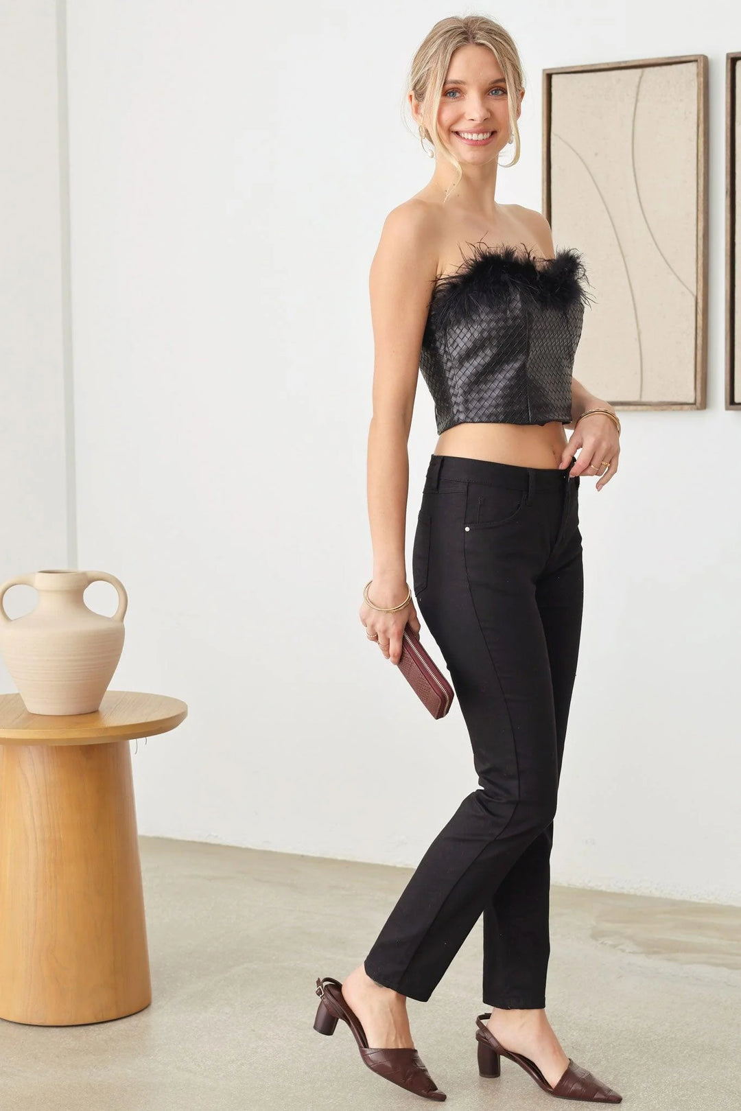 Faux Leather Feather Tube Crop Top *New Import*