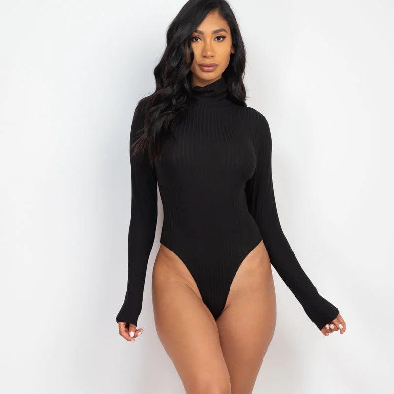 Ribbed Turtle Neck Long Sleeve Bodysuit (CAPELLA) - Threads Underground