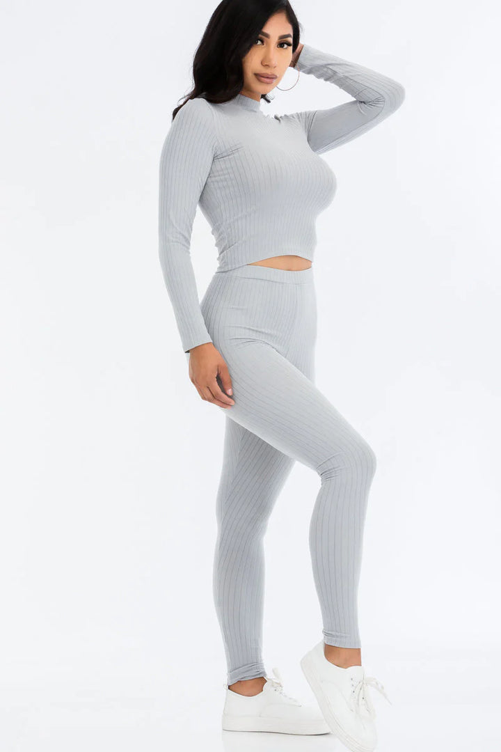 Ribbed Mock Neck Long Sleeve Top & Leggings Set (CAPELLA) - Threads Underground