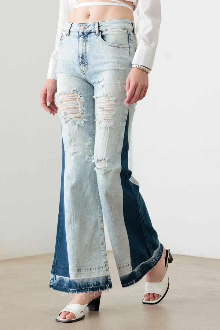 Tow Color Acid Wash Flare Denim Jeans *New Import*